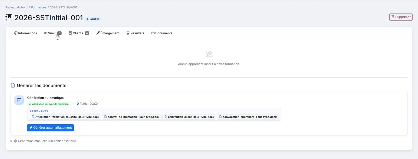 Génération automatique de documents de formation dans Formaxis