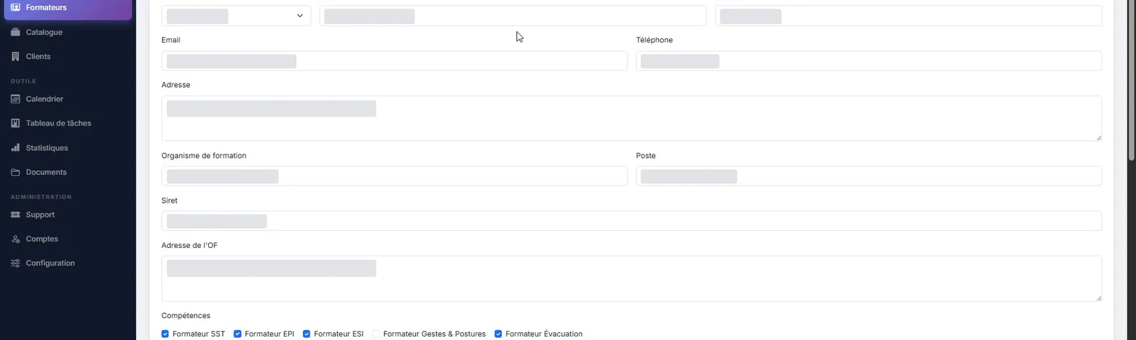 Gestion des formateurs dans Formaxis
